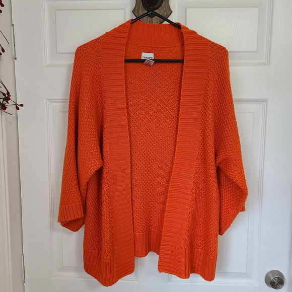 (1346) Chico's Woman's Long Sleeve Open Front Sweater, Size: 2 Color: Orange - Picture 4 of 16